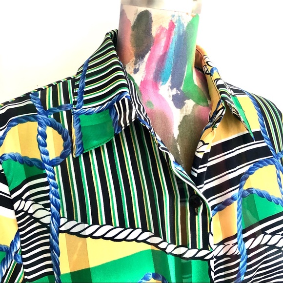 🦜VINTAGE 80s Nautical Rope Print Blouse Top - Picture 4 of 6